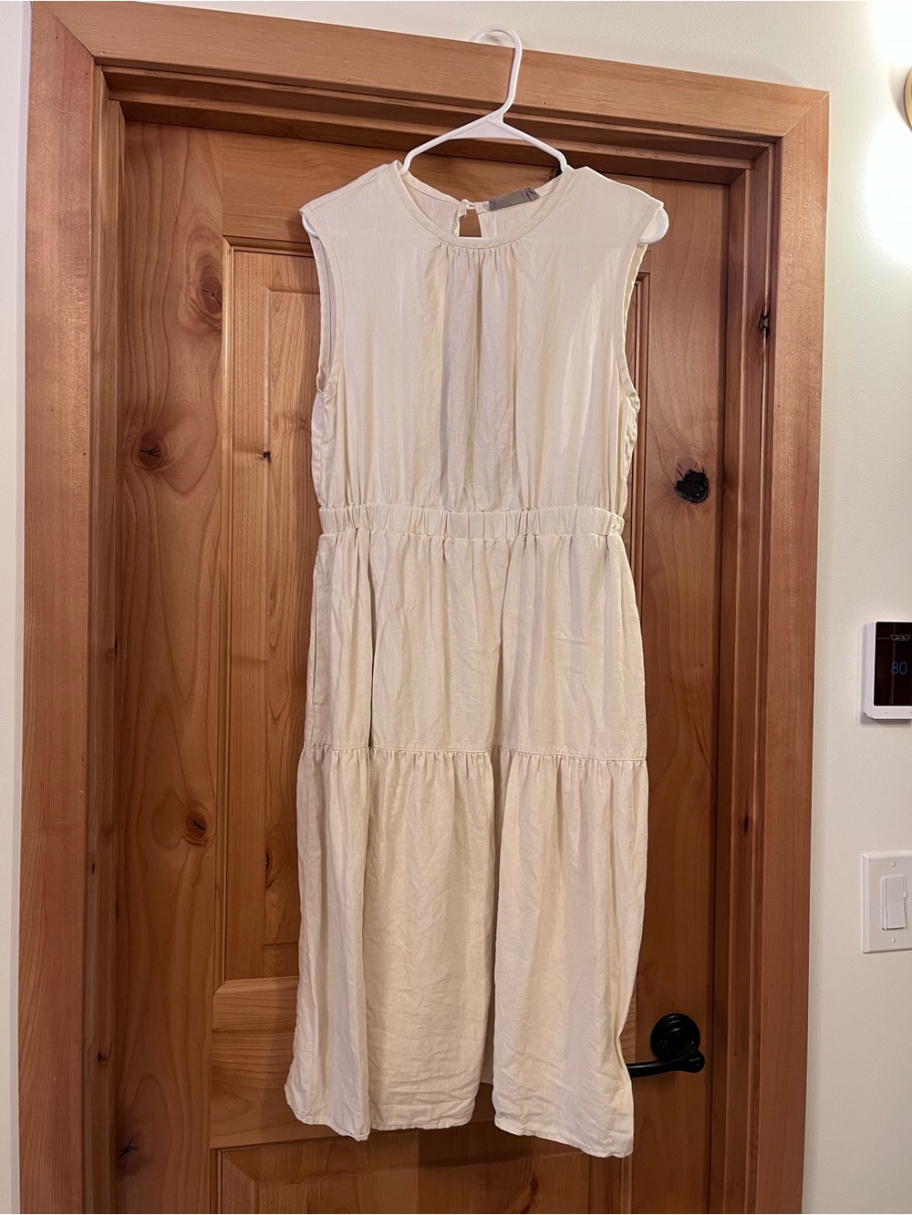 Everlane Cream Sleeveless Tiered Linen Midi Dress
